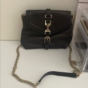 Ann Taylor Chic Black Leather Crossbody Bag with Gold Chain
